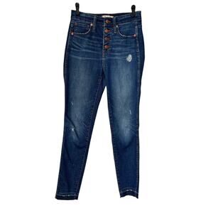 Madewell Jeans Womens Size 25 10" High Rise Skinny Dark Wash Raw Hem 27" Inseam